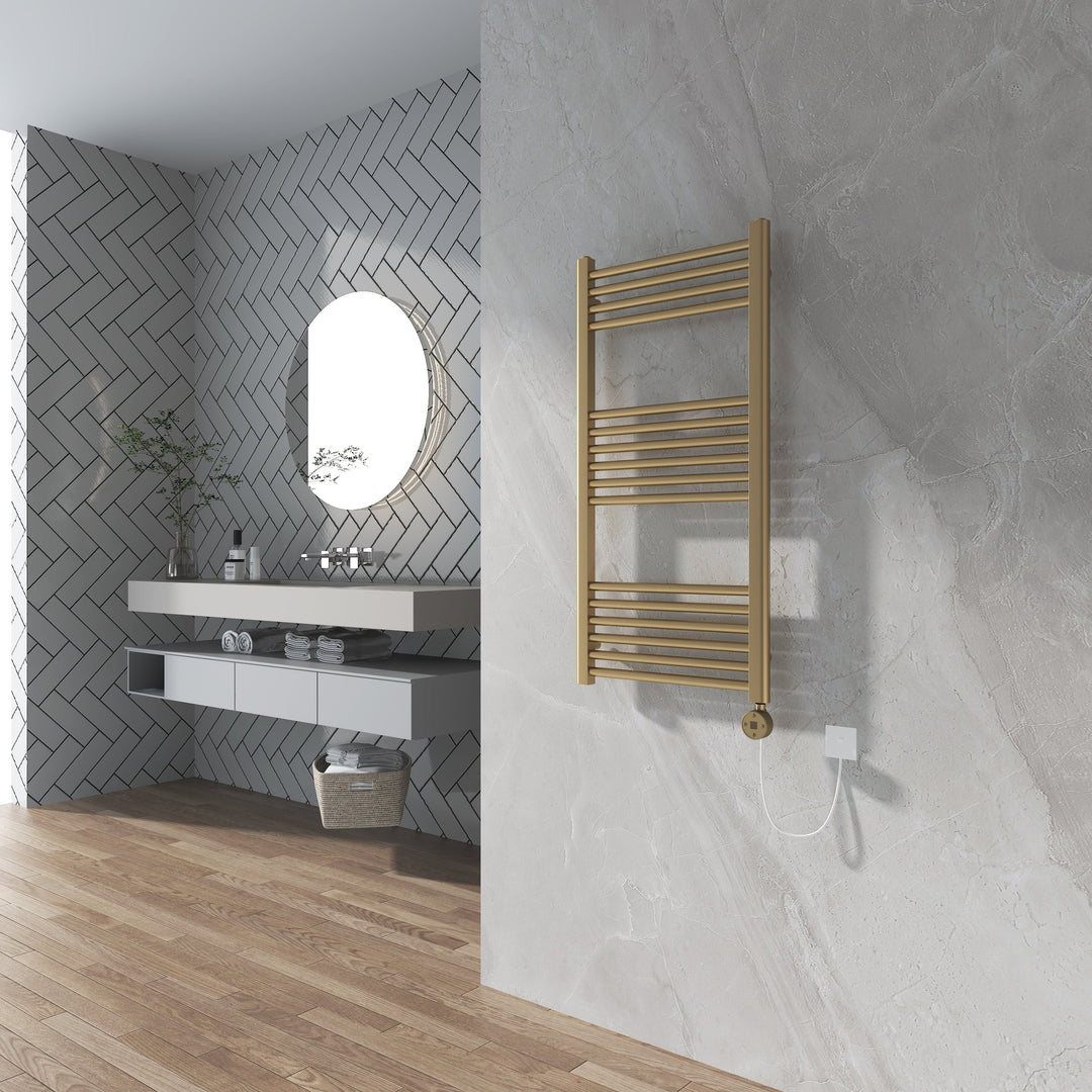 Aureli 1000 x 500 Electric Ladder Towel Rail Radiator  - Brushed Brass