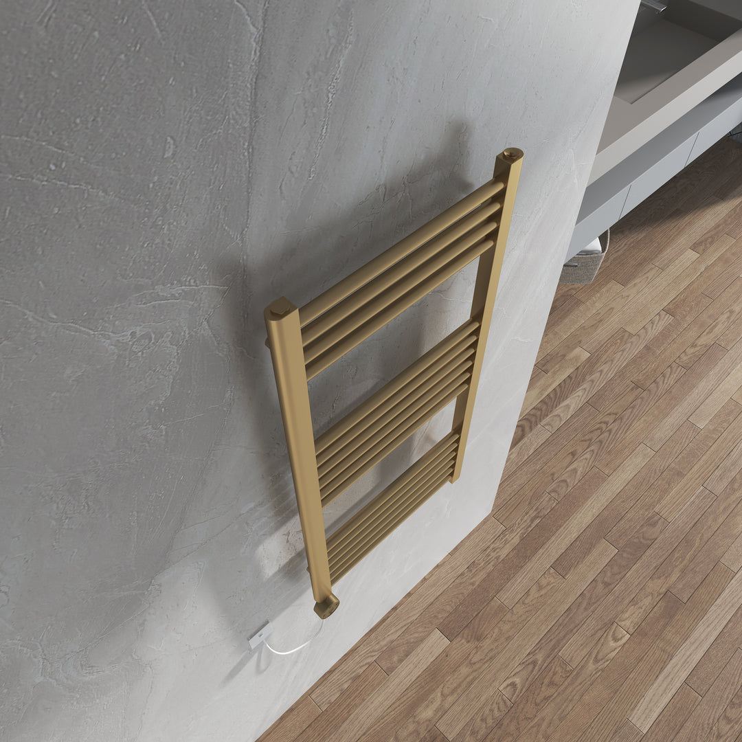 Aureli 1000 x 500 Electric Ladder Towel Rail Radiator  - Brushed Brass