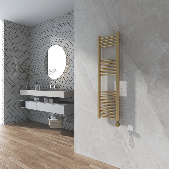 Aureli 1200 x 300 Electric Ladder Towel Rail Radiator  - Brushed Brass