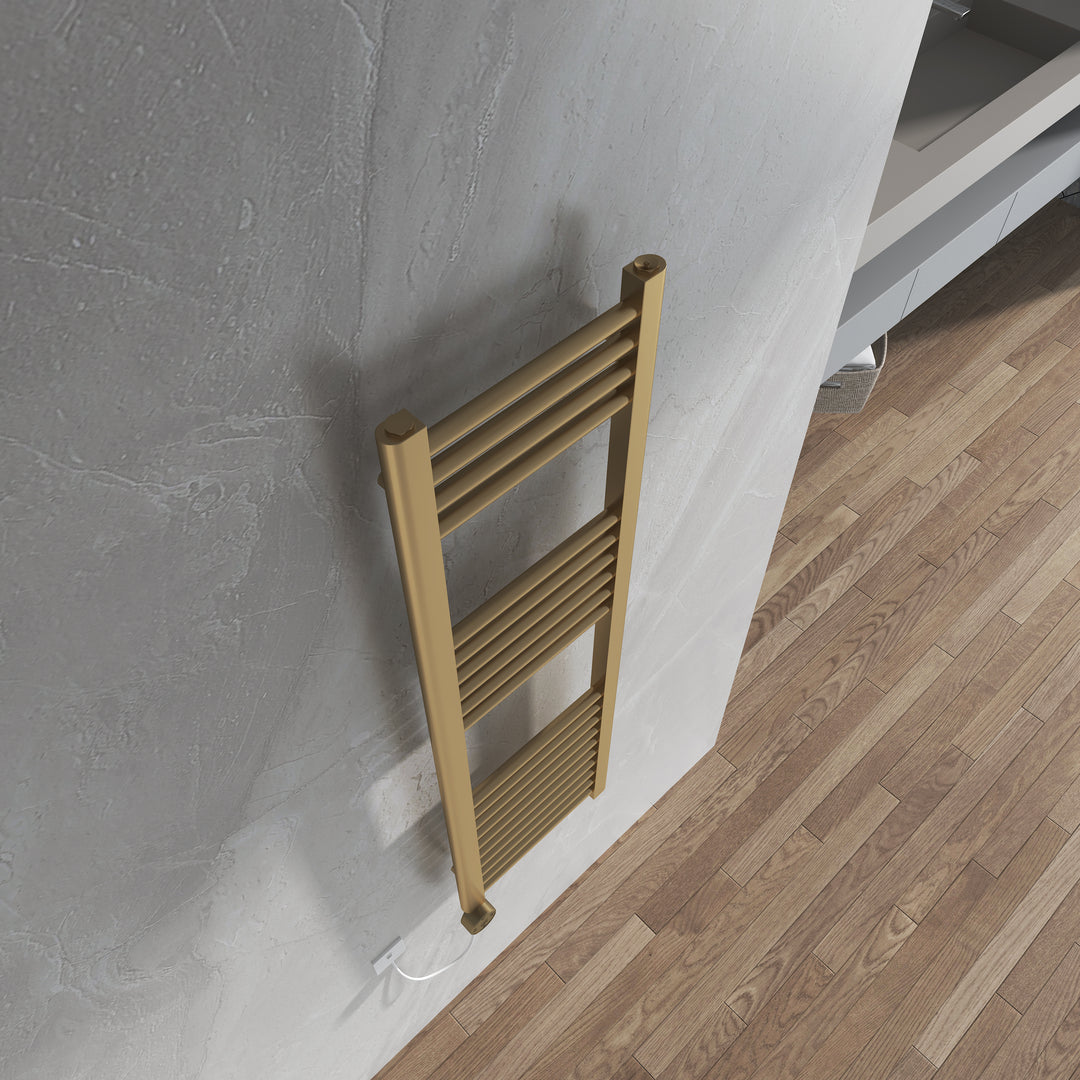 Aureli 1200 x 300 Electric Ladder Towel Rail Radiator  - Brushed Brass