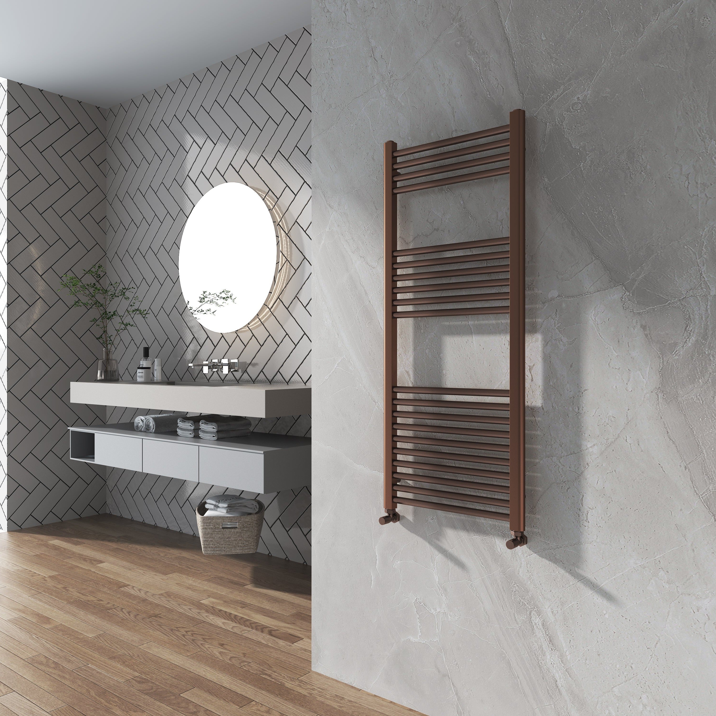 Aureli 1200 x 400 Ladder Towel Rail Radiator - Brushed Bronze