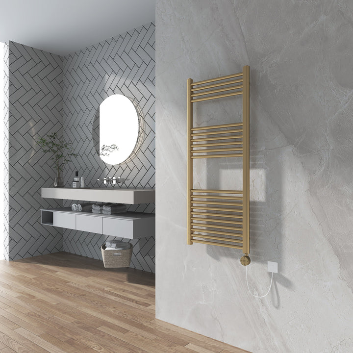 Aureli 1200 x 400 Electric Ladder Towel Rail Radiator  - Brushed Brass