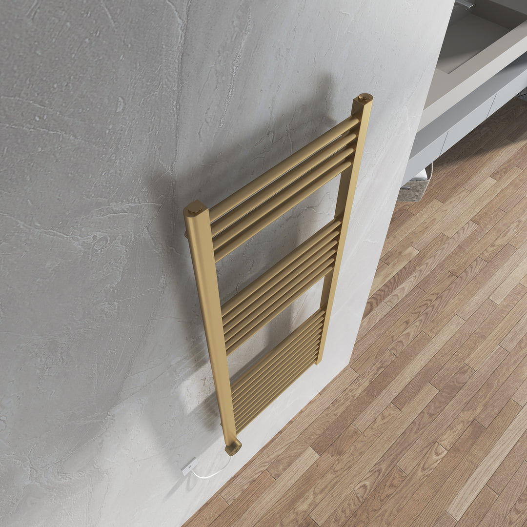 Aureli 1200 x 400 Electric Ladder Towel Rail Radiator  - Brushed Brass