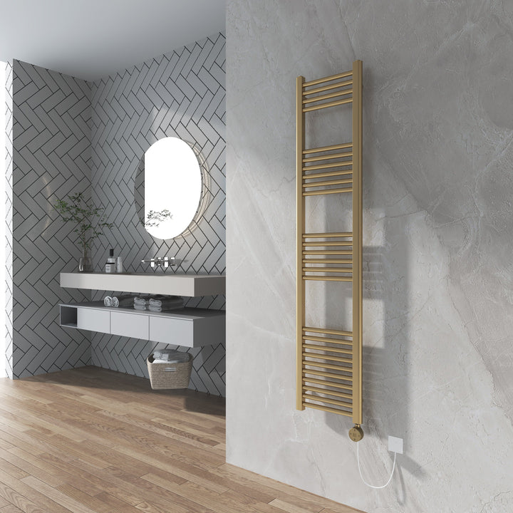 Aureli 1600 x 300 Electric Ladder Towel Rail Radiator  - Brushed Brass