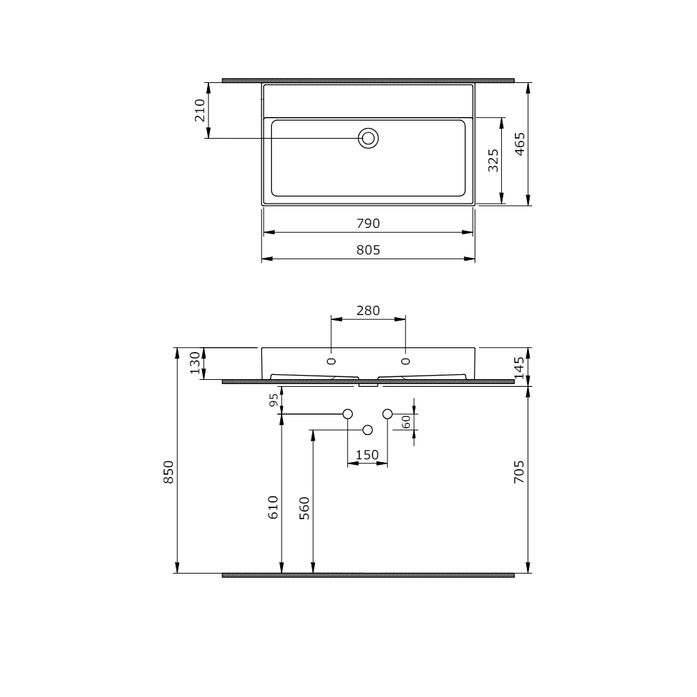 Veneto 800mm No Tap Hole Basin - Gloss White