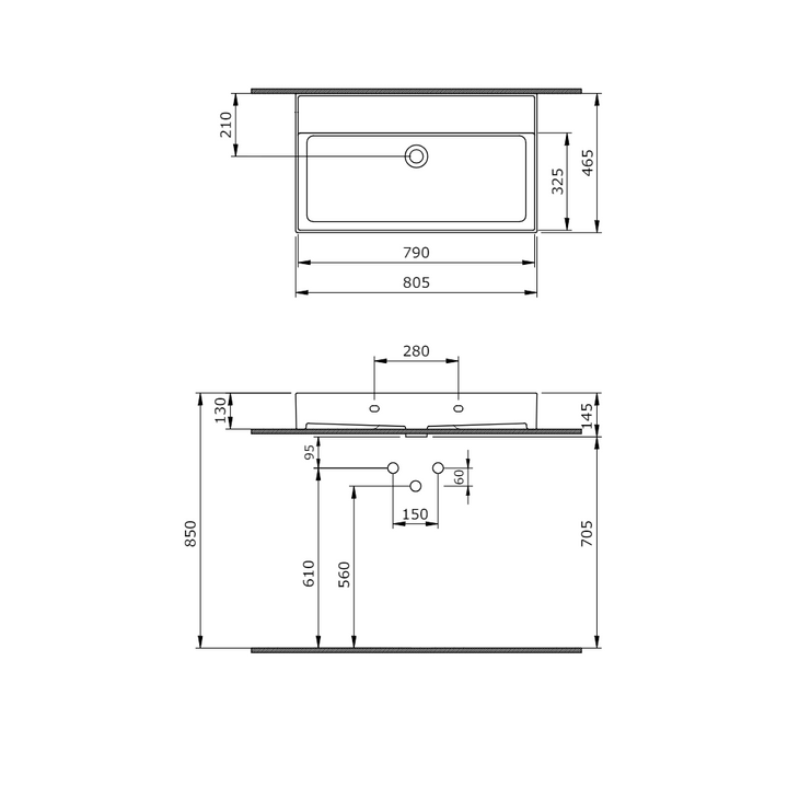 Veneto 800mm No Tap Hole Basin - Gloss White