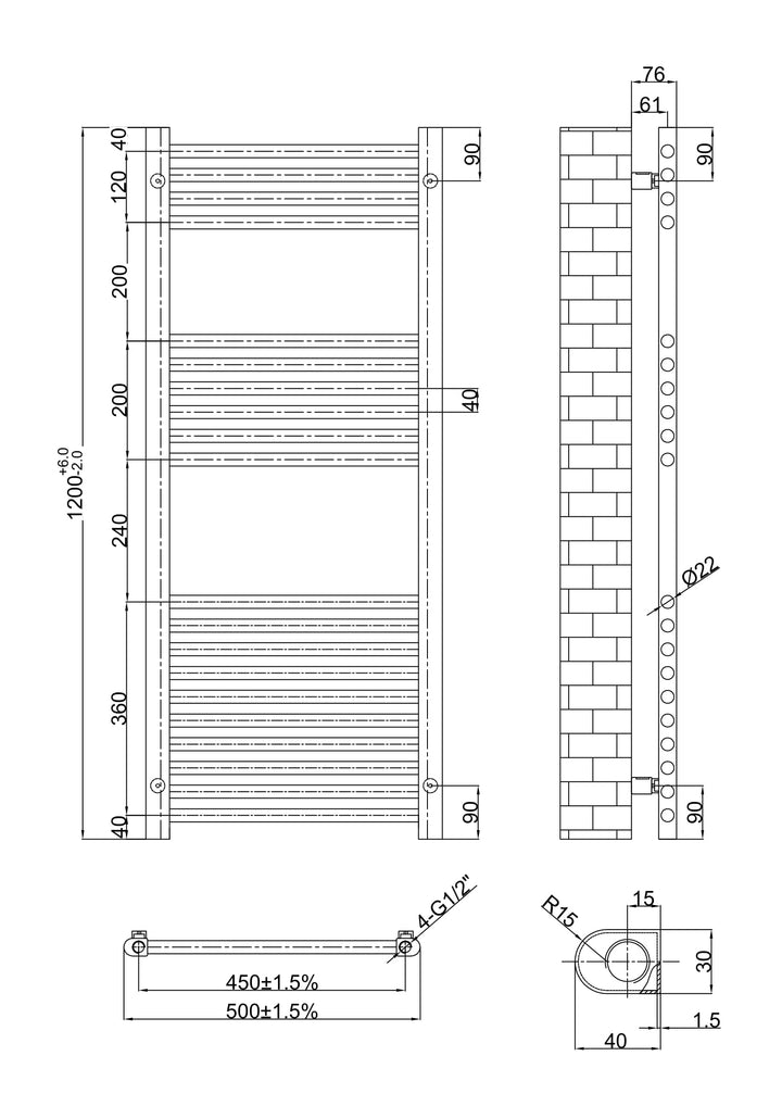 Aureli 1200 x 500 Electric Ladder Towel Rail Radiator  - Brushed Brass