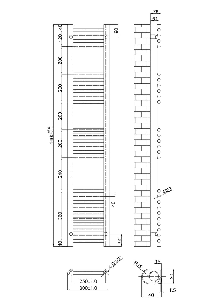 Aureli 1600 x 300 Electric Ladder Towel Rail Radiator  - Brushed Brass