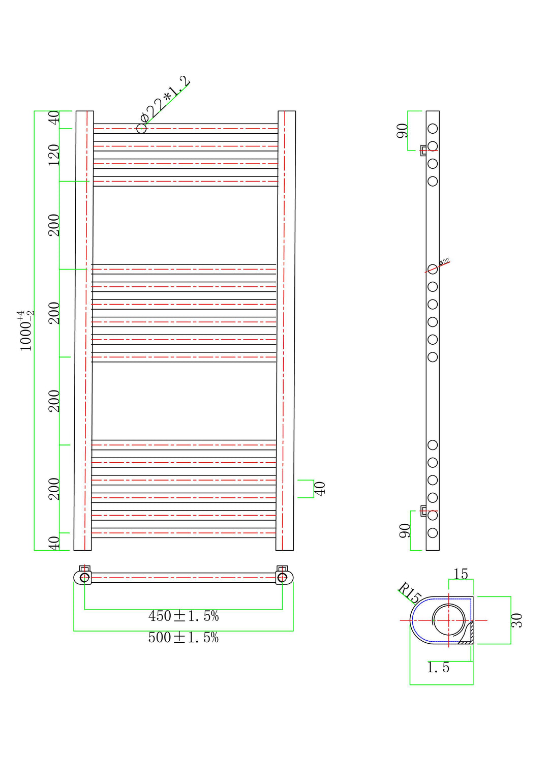 Aureli 1000 x 500 Ladder Towel Rail Radiator  - Brushed Brass