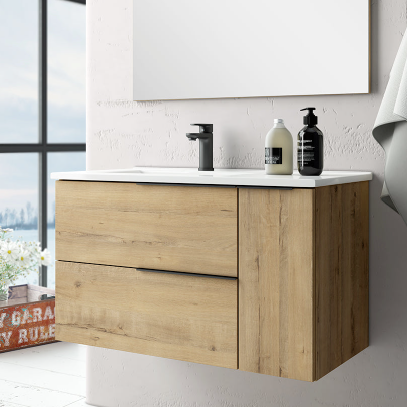 Celtic Duo 800mm Wall Hung Basin Unit with Door & Basin - Ostippo Oak