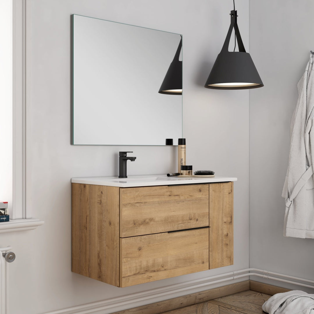 Celtic Duo 1000mm Wall Hung Vanity Unit with Door & Basin - Ostippo Oak