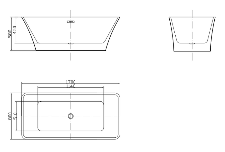 Elle 1700 x 800 Freestanding Acrylic Bath - White