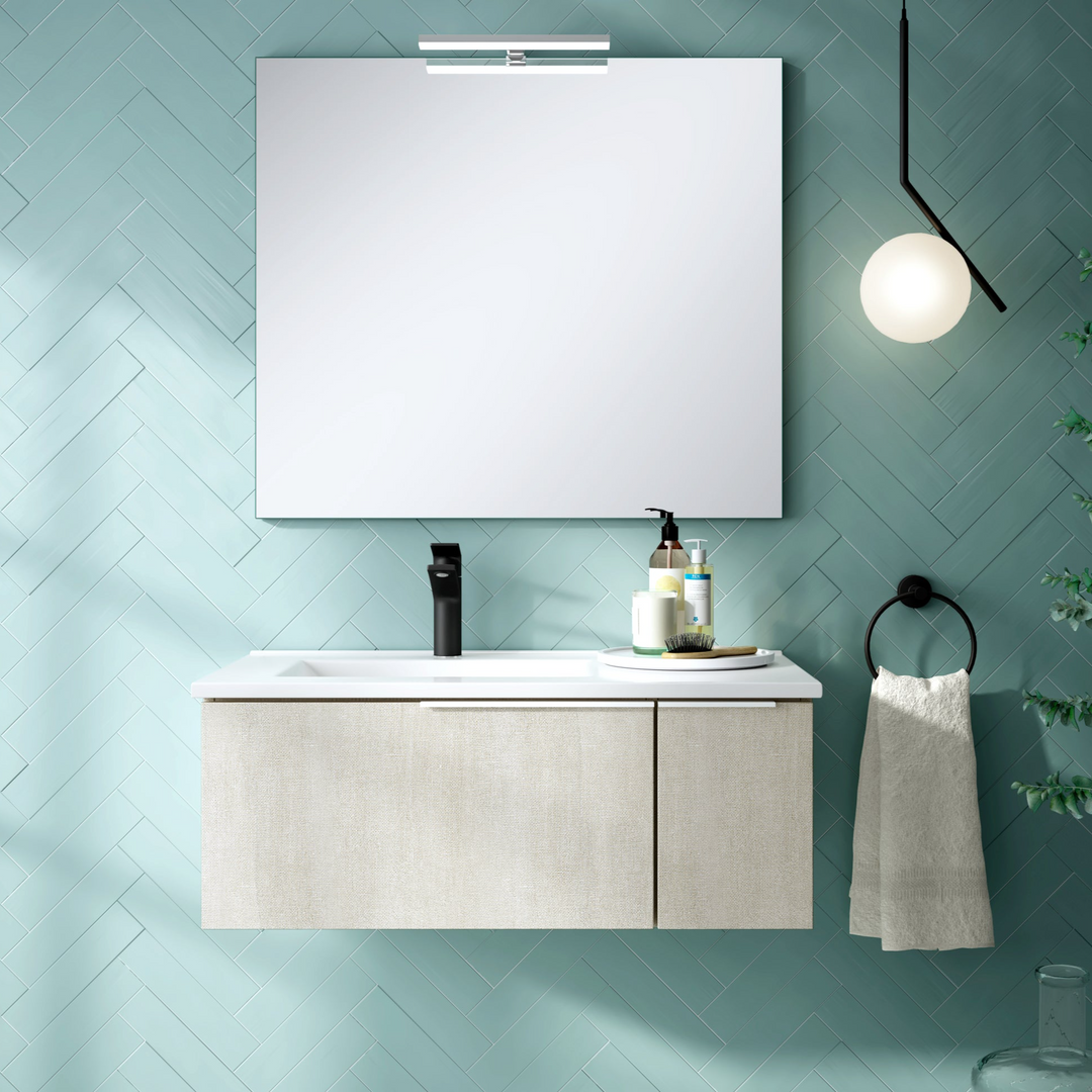 Siena 800mm Wall Hung Vanity Unit with Matt White Handles - Light Stone