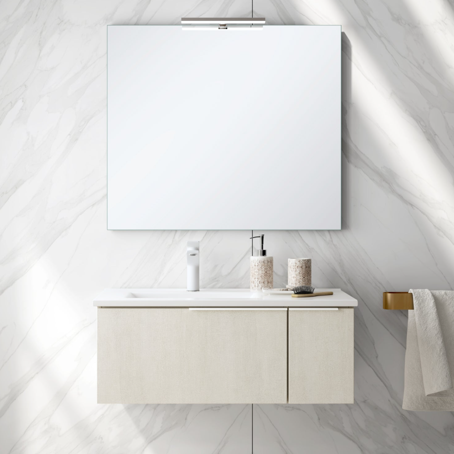 Siena 800mm Wall Hung Basin Unit with Matt White Handles - Light Stone