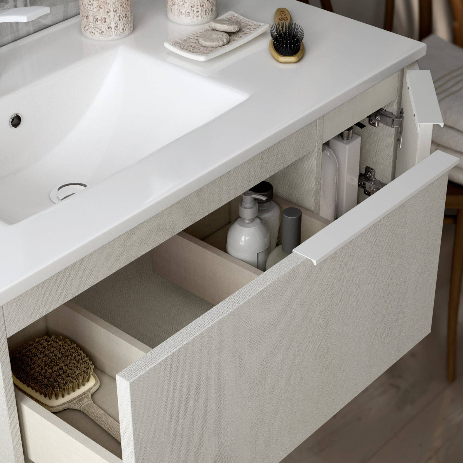 Siena 800mm Wall Hung Basin Unit with Matt White Handles - Light Stone