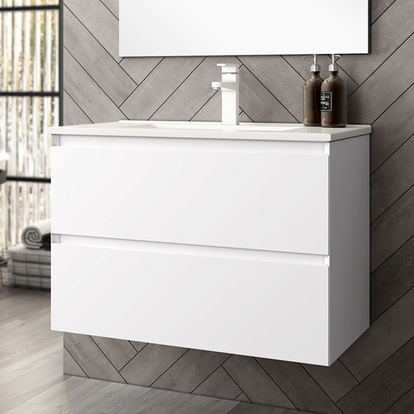 Kameo 800mm Wall Hung 2 Drawer Vanity Unit with Basin - Matt White