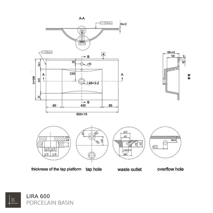 Lira Porcelain Basin Sink - Gloss White