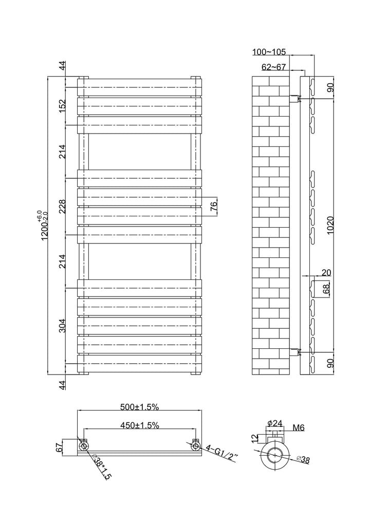 Aureli 1200 x 500 Ladder Towel Rail Radiator - Brushed Bronze