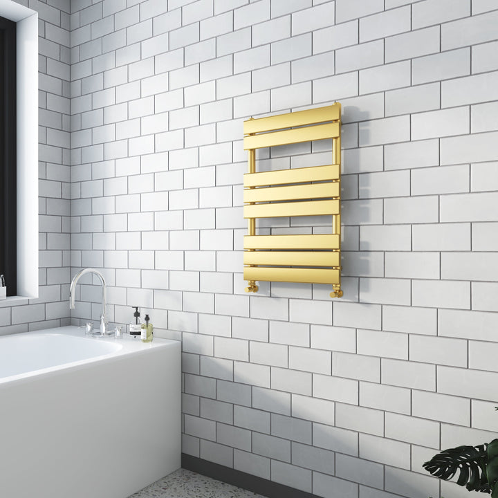 Luxe 800 x 500 Flat Tube Towel Radiator - Brushed Brass