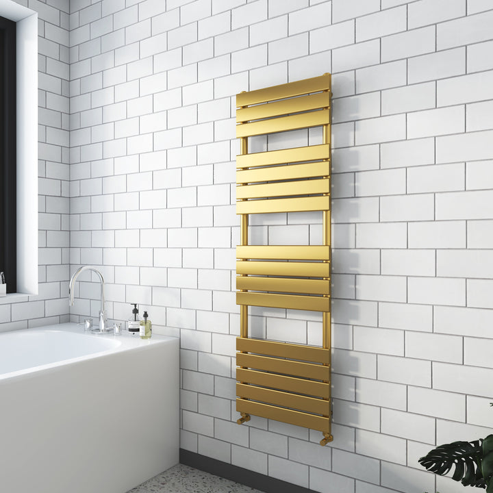 Luxe 1600 x 500 Flat Tube Towel Radiator - Brushed Brass