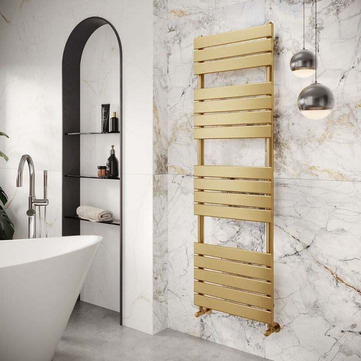 Luxe 1600 x 500 Flat Tube Towel Radiator - Brushed Brass