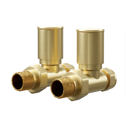 Straight Radiator Valves - Brushed Brass