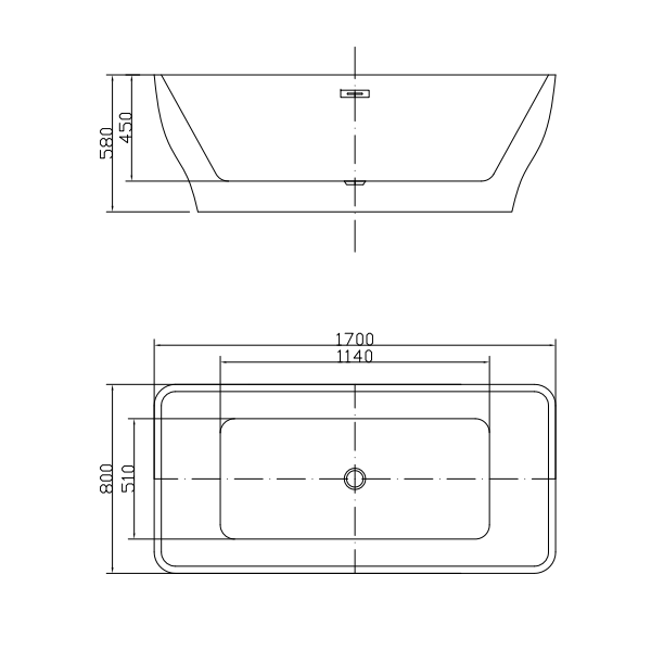 Transition 1700 x 800 Freestanding Acrylic Bath - White