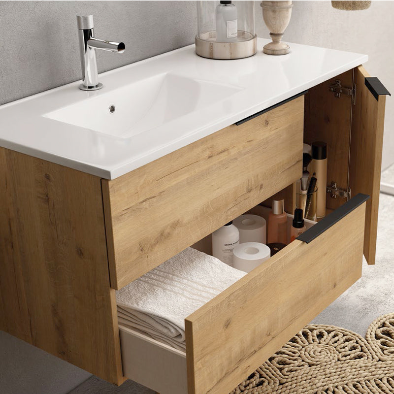 Celtic Duo 1000mm Wall Hung Vanity Unit with Door & Basin - Ostippo Oak