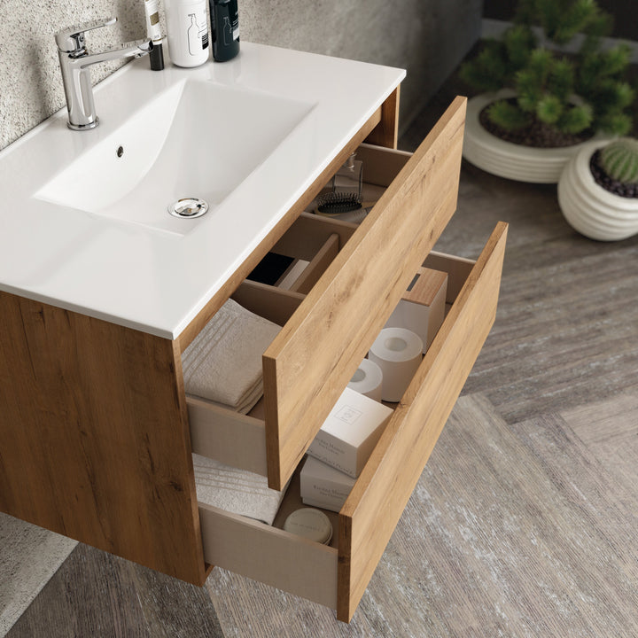 Venti 800mm Wall Hung Vanity Unit - Ostippo Oak