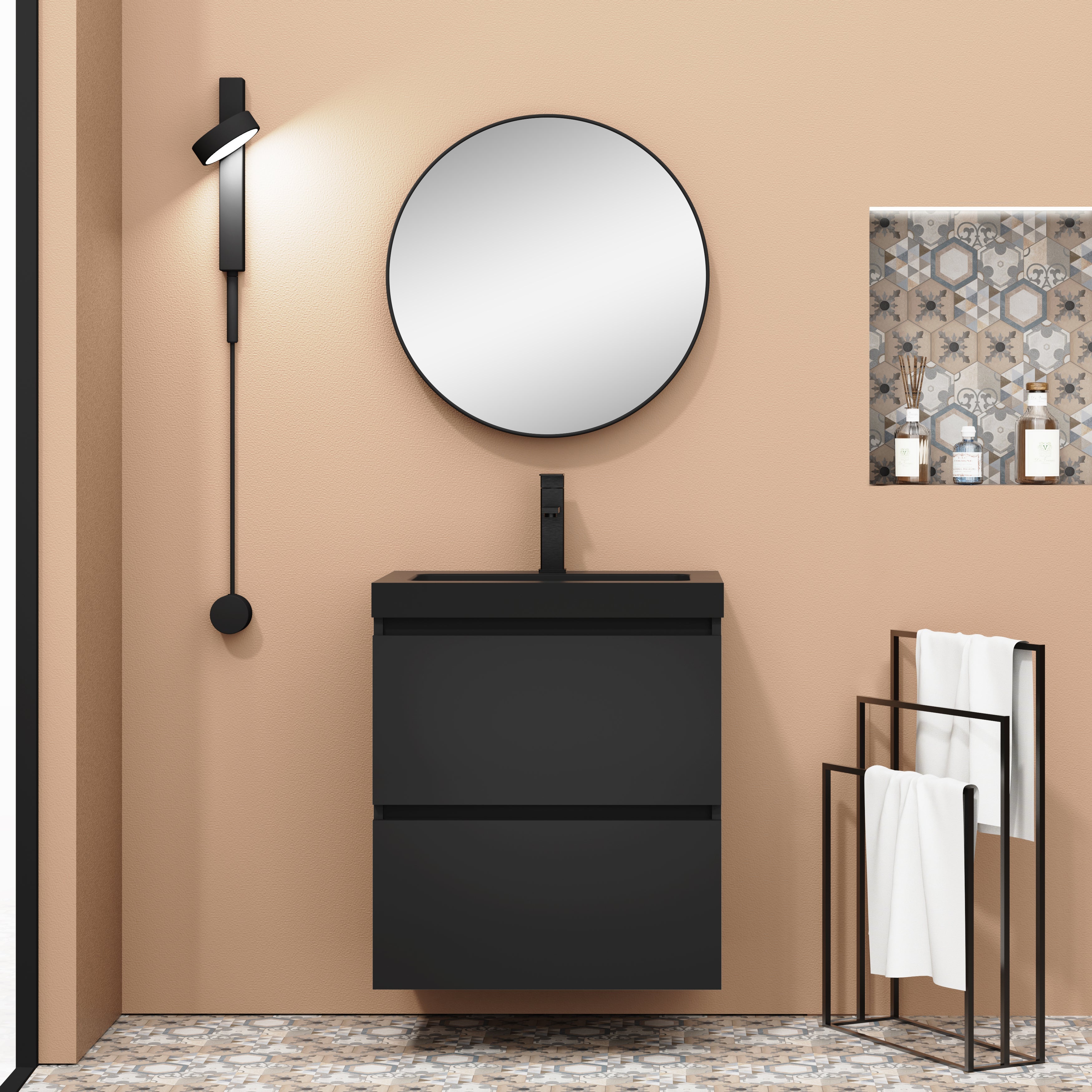 Kaduro 600mm Double Drawer Wall Hung Vanity Unit - Matt Black